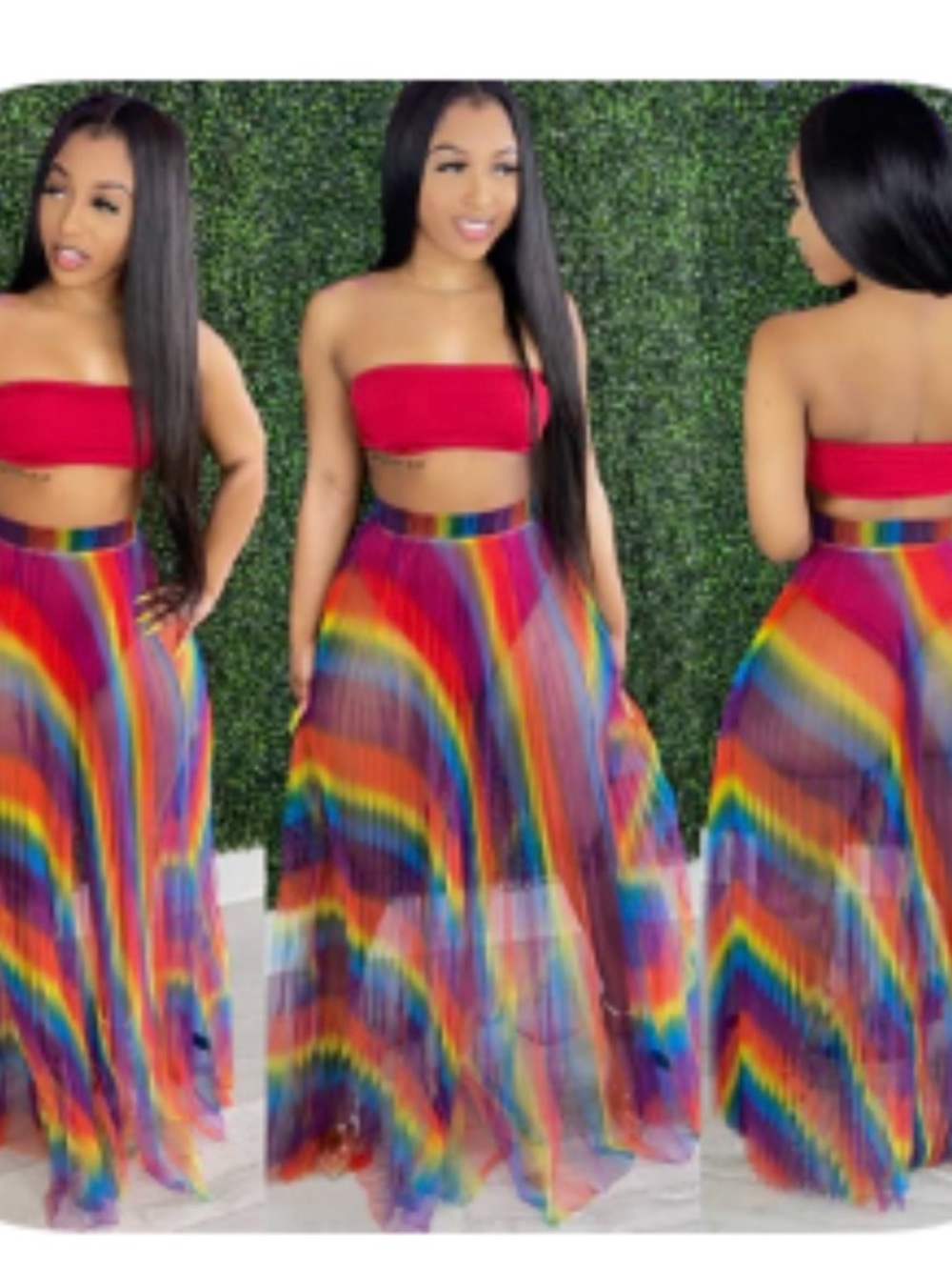 Rainbow Pleated Maxi Skirt - Vibrant Multicolor